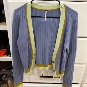 Free People Blue and Green Women's Sweater